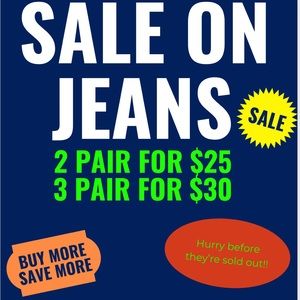 Blue Jeans Sale. Sizes 16-20. 2/$25, 3/$30